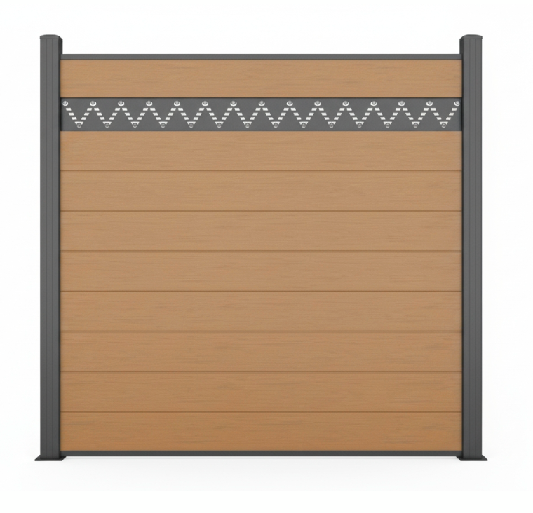 wood plastic composite fencing with laser cut decorative panels