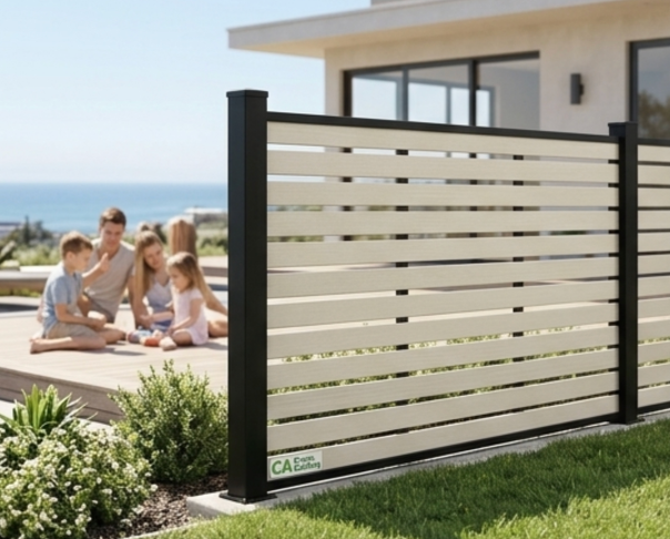 White WPC full trellis fence panels Canada winter summer performance, open composite fencing UV stable freeze-thaw resistant