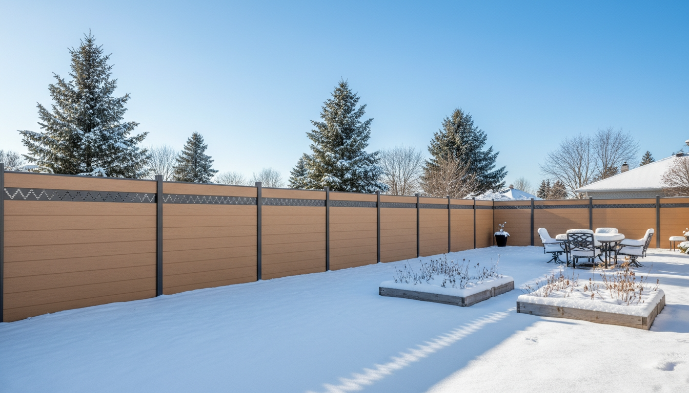 WPC decorative panel fencing garden screen divider, composite carved panels define outdoor zones with pattern detail