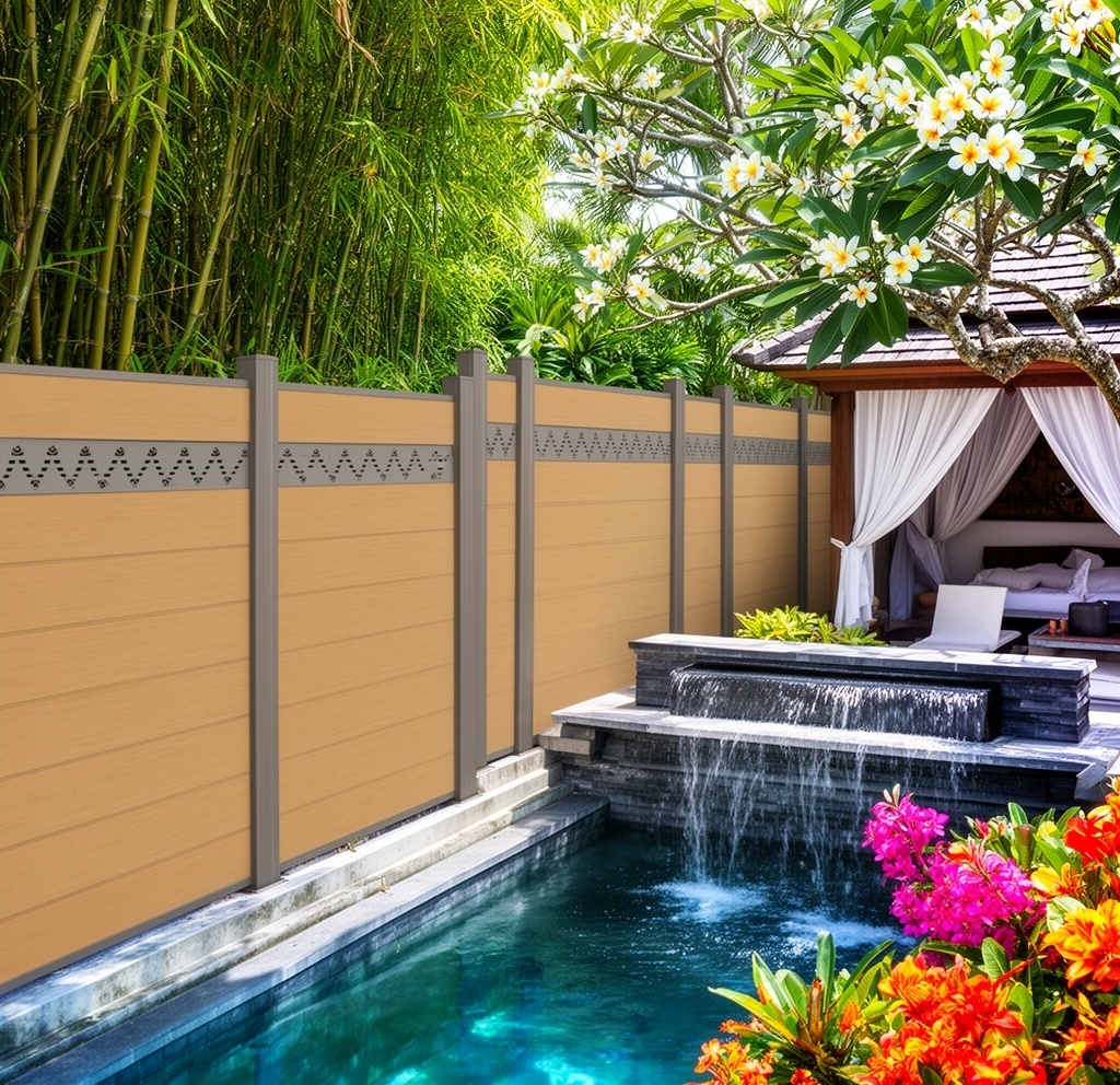 CE certified WPC decorative panel fencing, co-extrusion composite carved fence 15 year warranty ISO 9001 factory