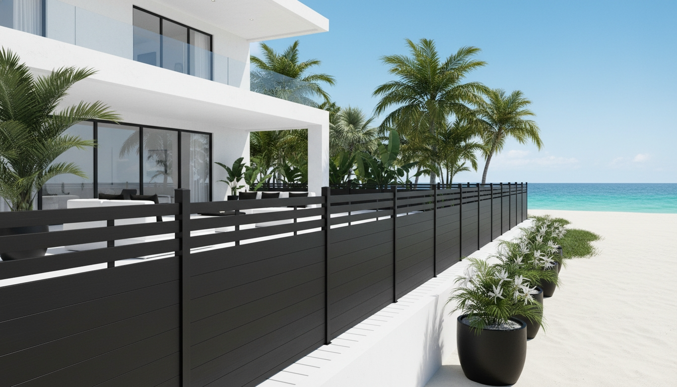Black wpc fence in costal area