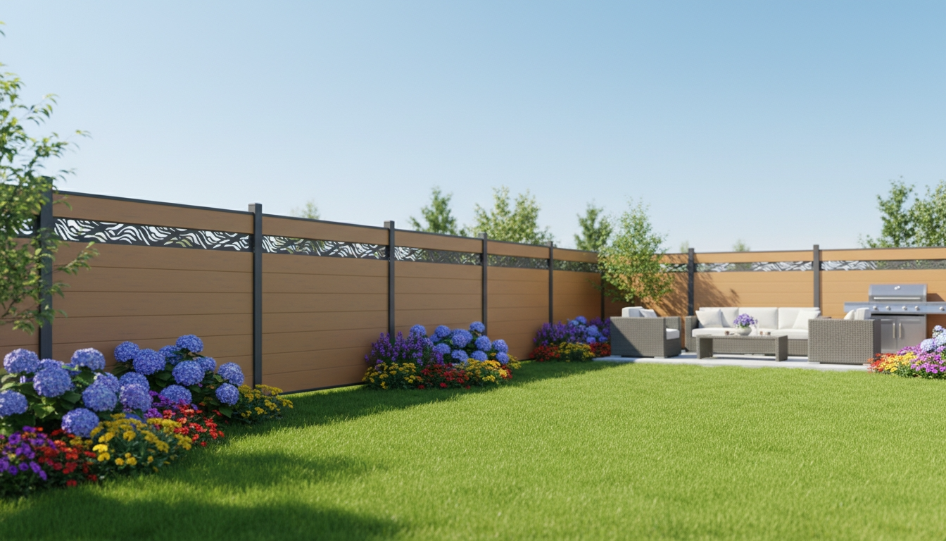 WPC decorative carved fence panels Instagram-worthy garden feature, composite patterned fencing unique boundary design outdoor living