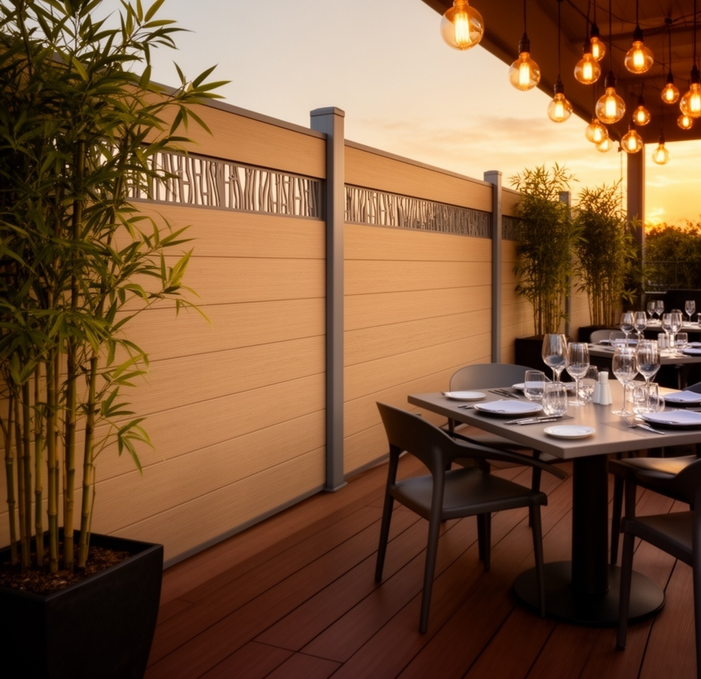 WPC decorative carved fencing vs hardwood screen, composite panels zero maintenance no rot no painting required
