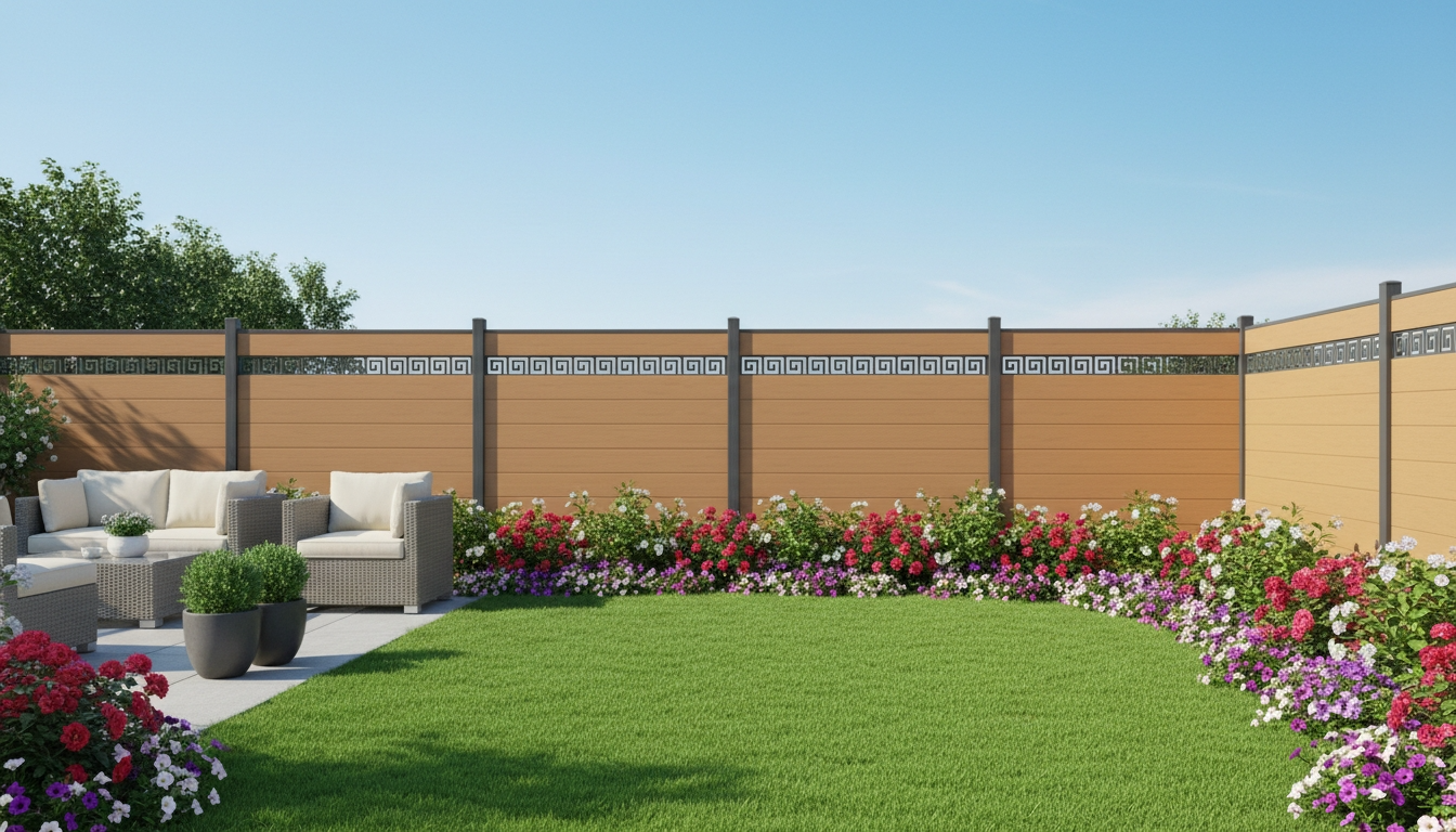 WPC decorative panel fencing UV stable colour retention, co-extrusion composite carved fence polymer cap no fading