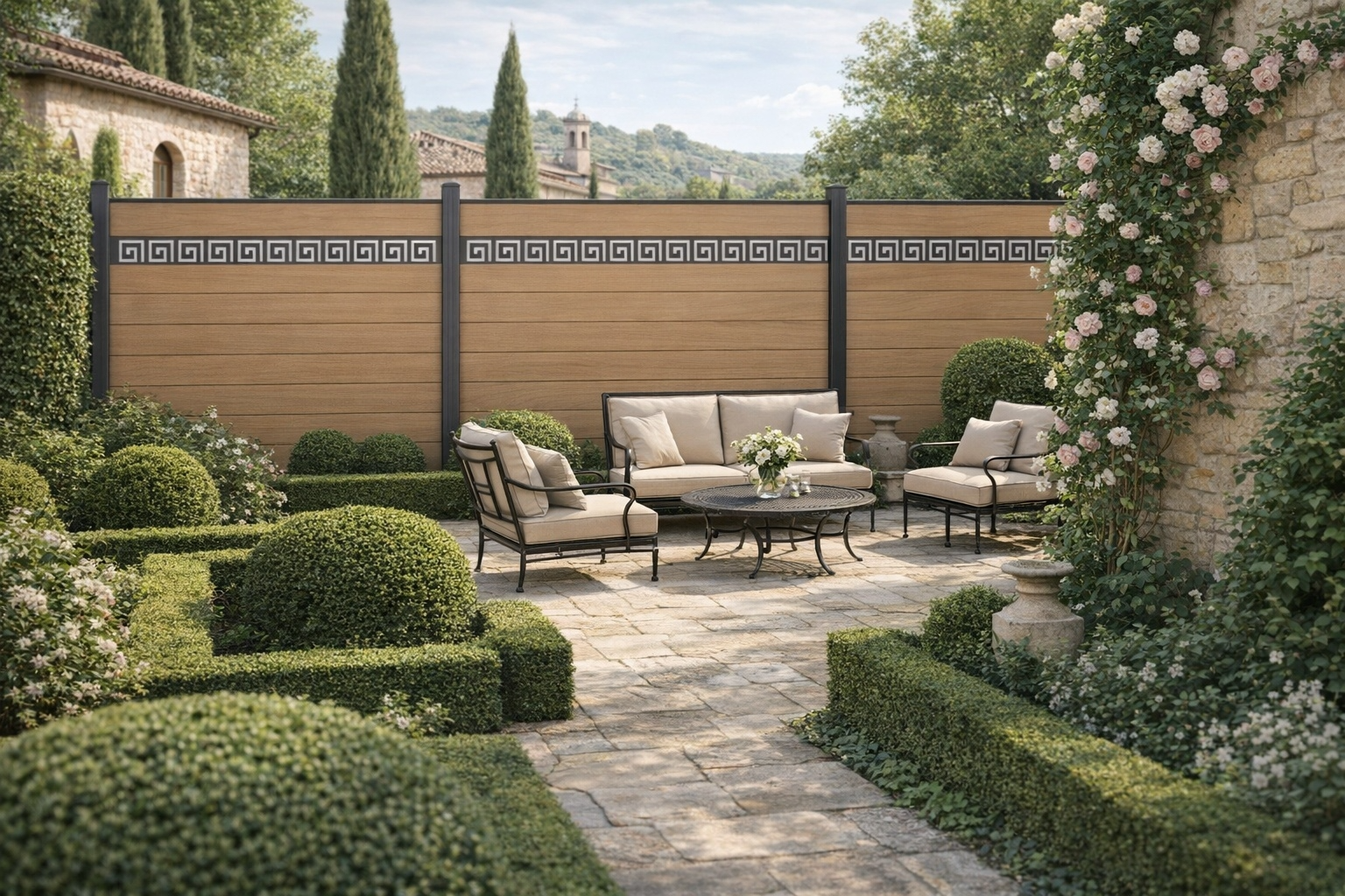 WPC decorative panel fencing aluminium post system, composite carved fence modular installation no specialist tools