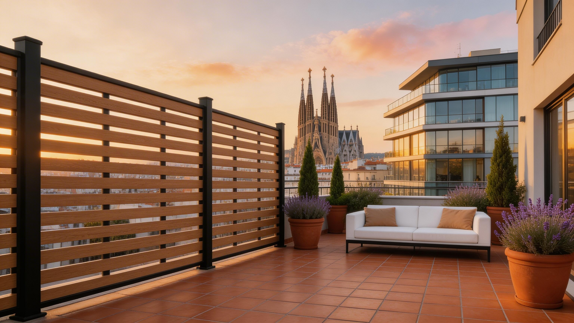 Teak full trellis WPC fencing luxury hotel garden , co-extrusion open composite fence panels hospitality landscaping 