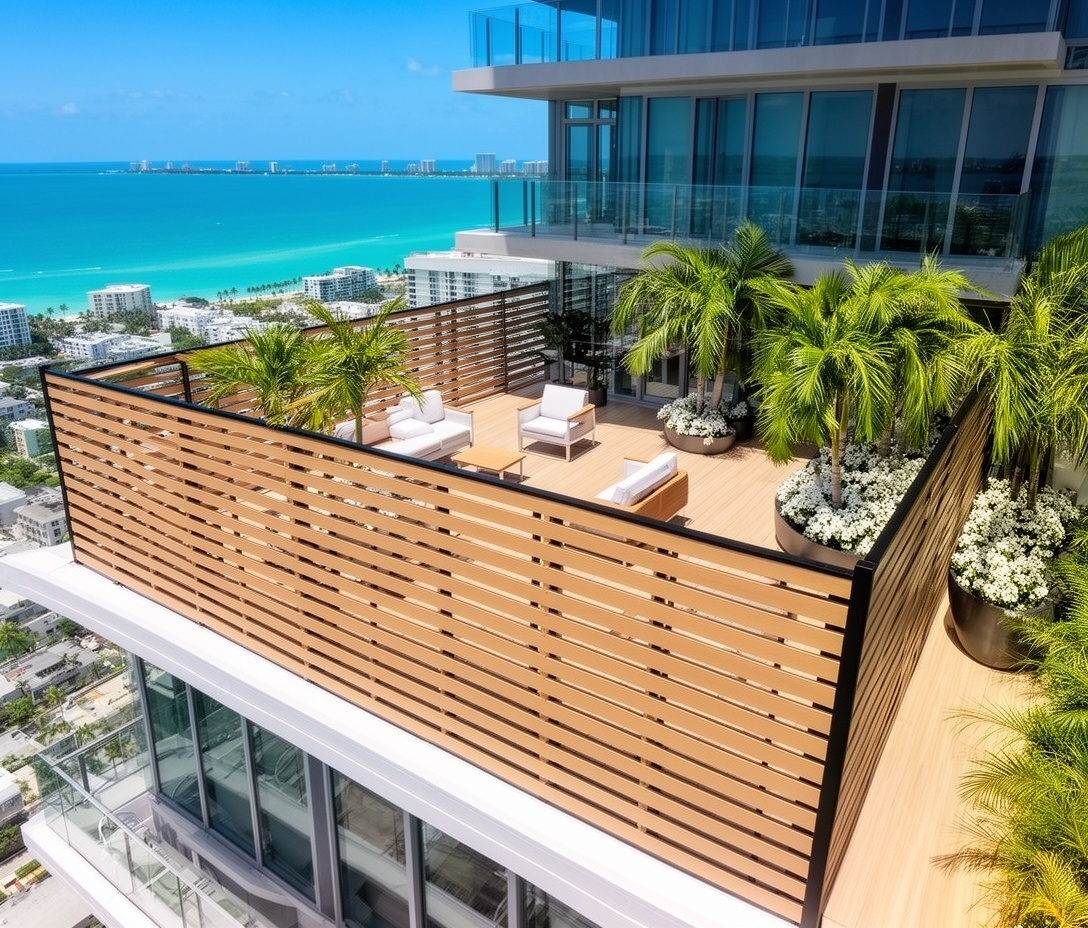 Teak WPC full trellis fence panels maximum ventilation Middle East, open composite fencing reduces heat build-up outdoor spaces